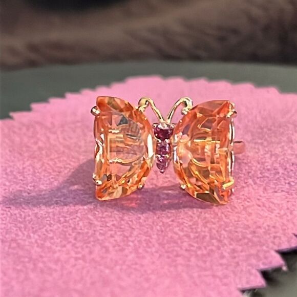 MORGANIQUE QUARTZ, ORISSA GARNET BUTTERFLY RING IN 18K VERMEIL RG/ SILVER 7 - Picture 8 of 17